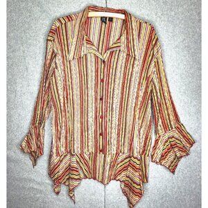 Jennifer Lloyd Women's Shirt Plus 2X Rainbow Scarf Hem Crunchy Colorful Top